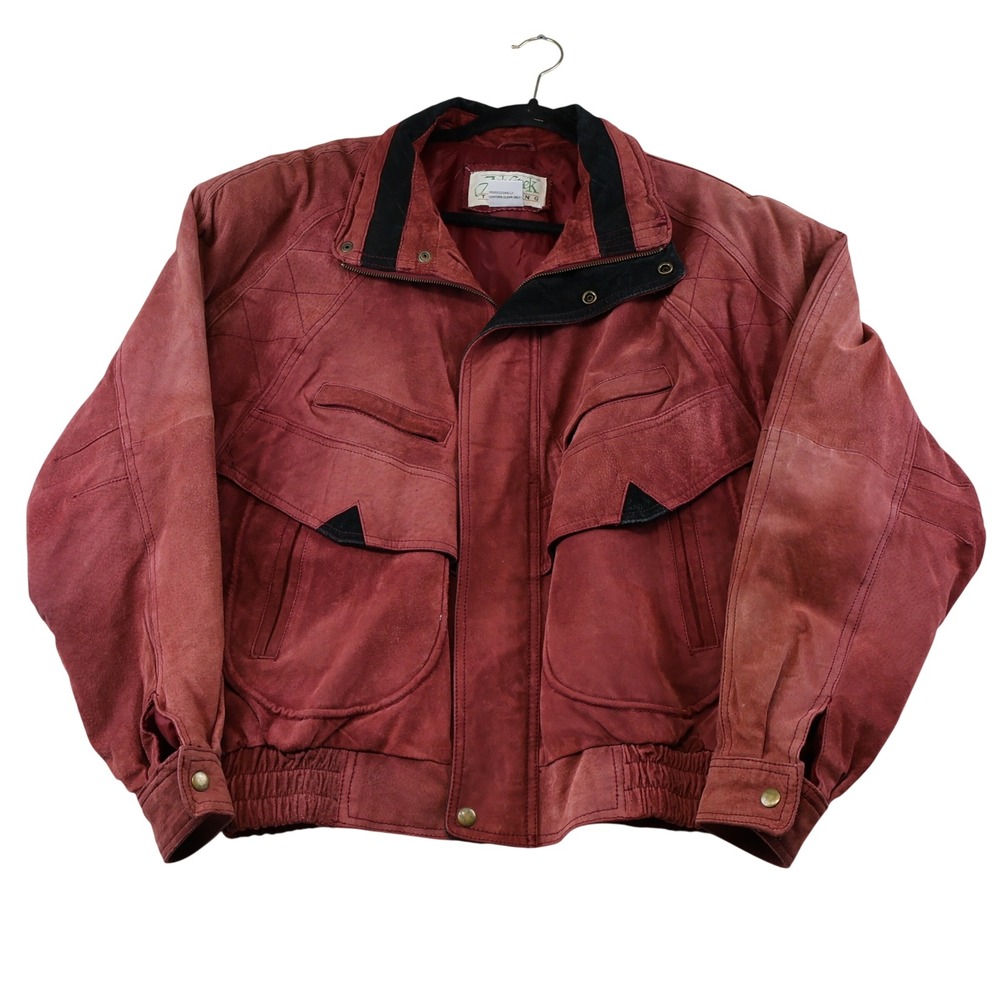 Ash Creek Trading Mens M Bomber Jacket Burgundy Red Suede Leather Vintage Zip